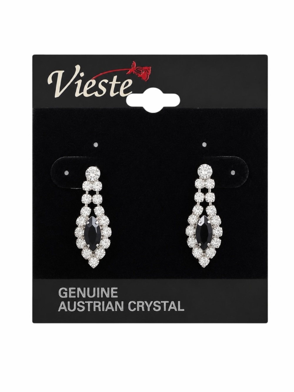 NWT Vieste Genuine Austrian Crystal Pierced Drop Earrings Clear & Black Marquise
